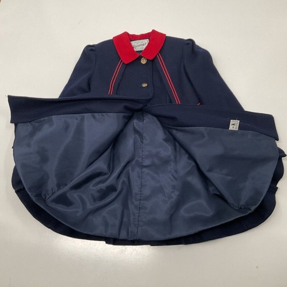 Vintage 1960's Rothschild Girl's Wool Coat Navy Blue Red Piping Size 5 Beautiful - Picture 6 of 10